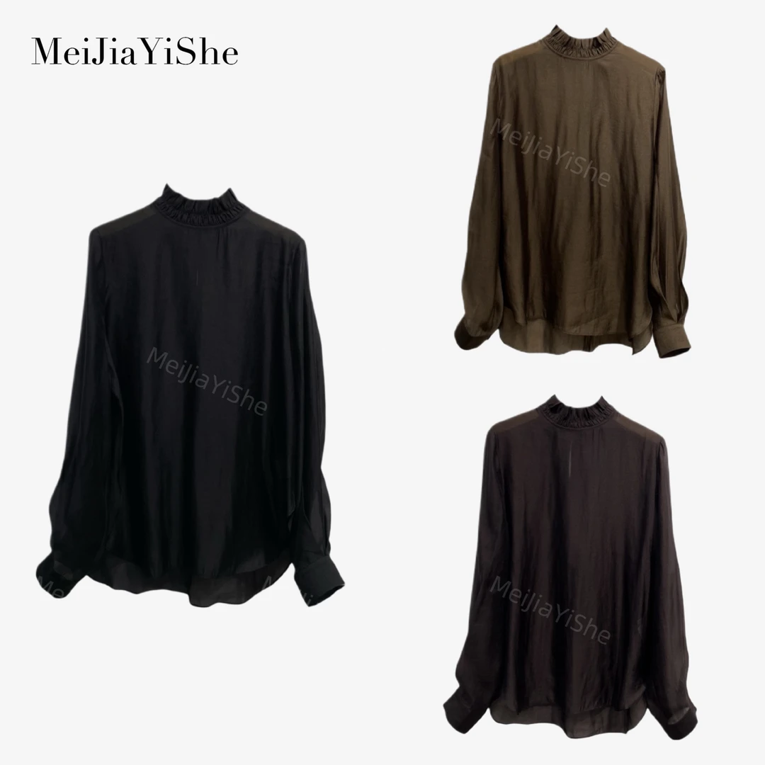 梅家2024新款小众设计感微透立领上衣