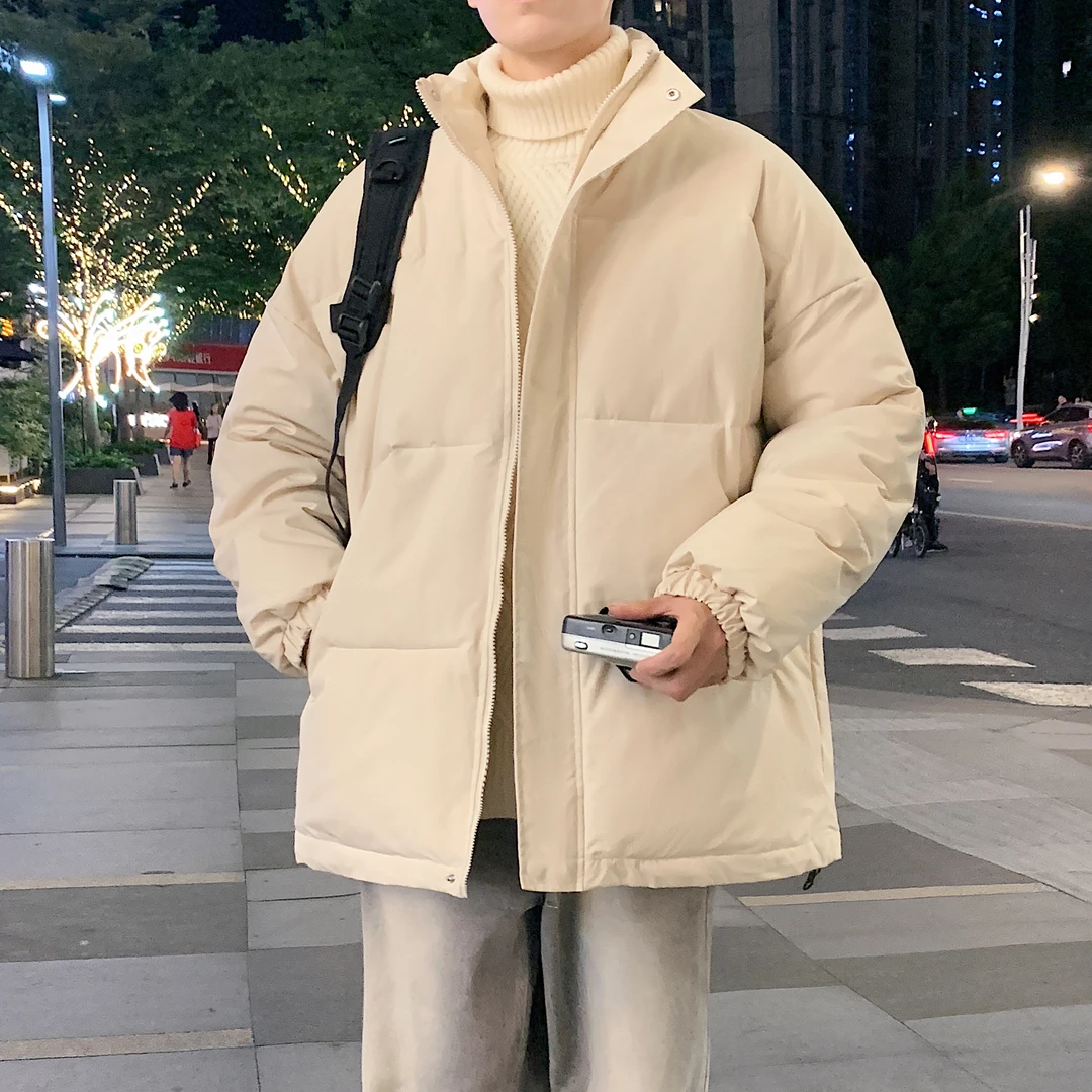 NINEDAO/玖岛冬季新款潮流简约立领棉衣男青少年学生加厚棉袄外套