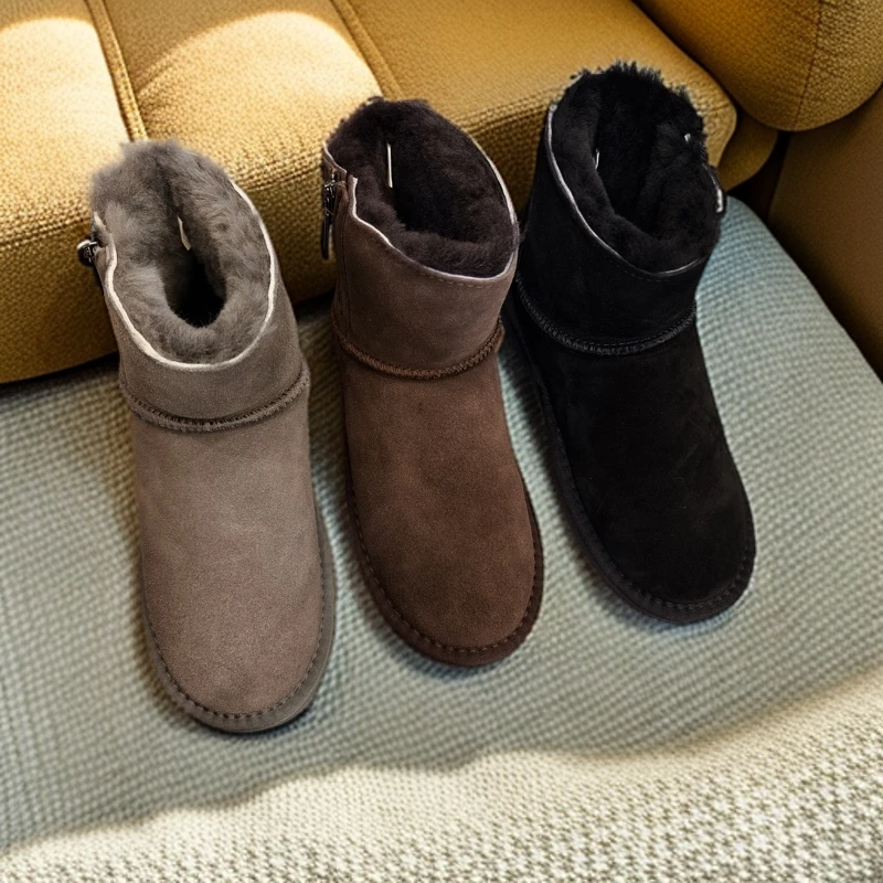 2163男款真皮雪地棉新款侧拉链平底圆头真皮羊毛雪地棉800