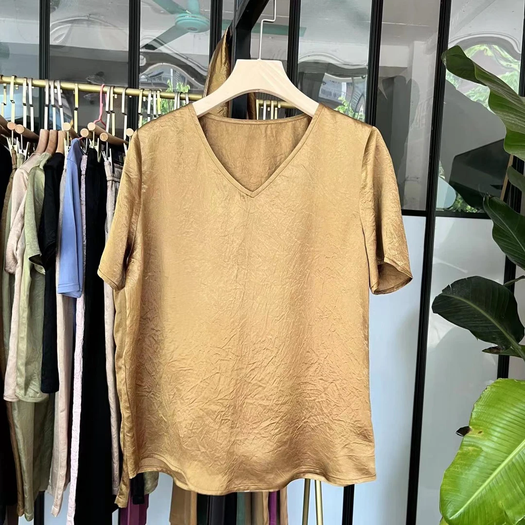 100醋酸上衣】高级感时尚休闲百搭简约显瘦透气丝滑高上衣女款夏季