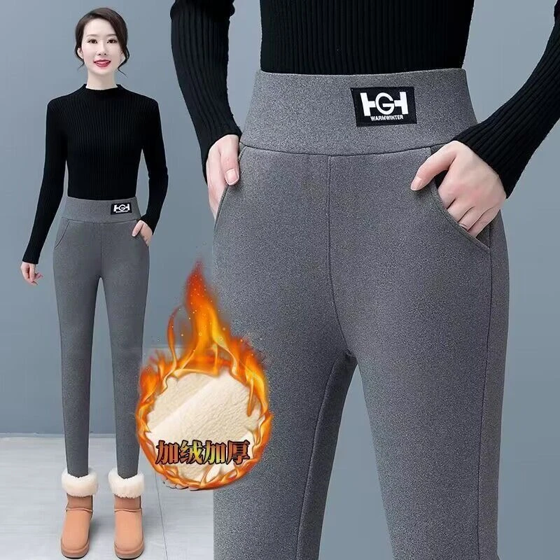 羊羔绒打底裤女秋冬外穿显瘦弹力大码芭比加绒加厚保暖小脚裤Z