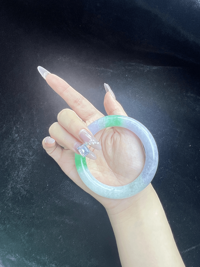 W405-春带彩女款胖圆条缅甸翡翠手镯圆条圈口58.7