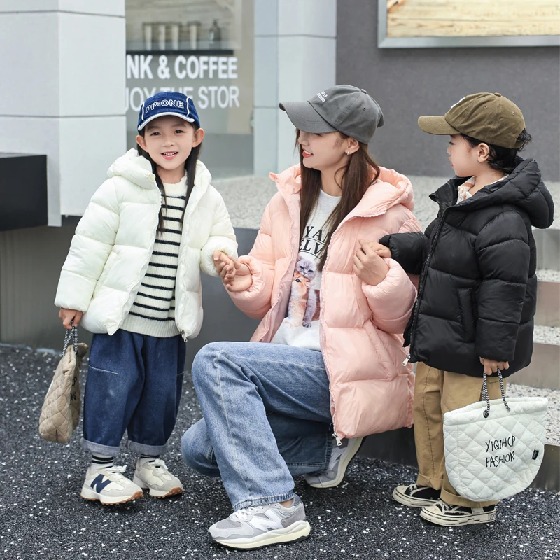 女童棉服冬季新款儿童短款棉衣男童加厚棉袄亲子装母女冬连帽外套