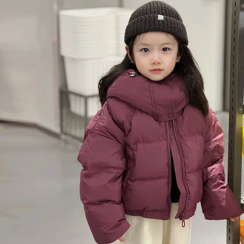 女童连帽羽绒服冬季2024新儿童三防加厚面包服男童白鸭绒外套上衣