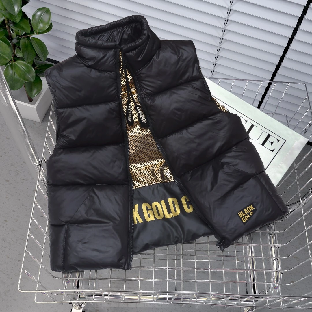 2024秋冬季儿童立领马甲女童男童棉马甲保暖中大童黑金马夹外穿