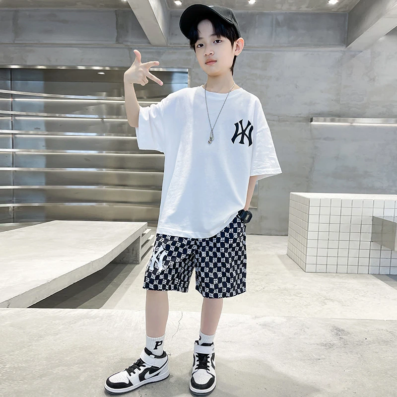 男童夏季韩版短袖T恤套装2024新款儿童男孩衣服中大童帅气炸街