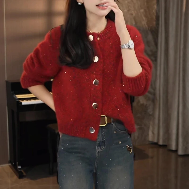 网红小香风亮片毛衣开衫女秋冬季新款毛衣女款爆款2025新款洋气