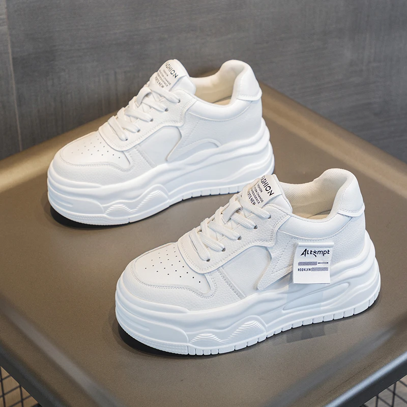 增高7CM小白鞋女2025年春秋新款轻便百搭ins增高显瘦真皮休闲女鞋