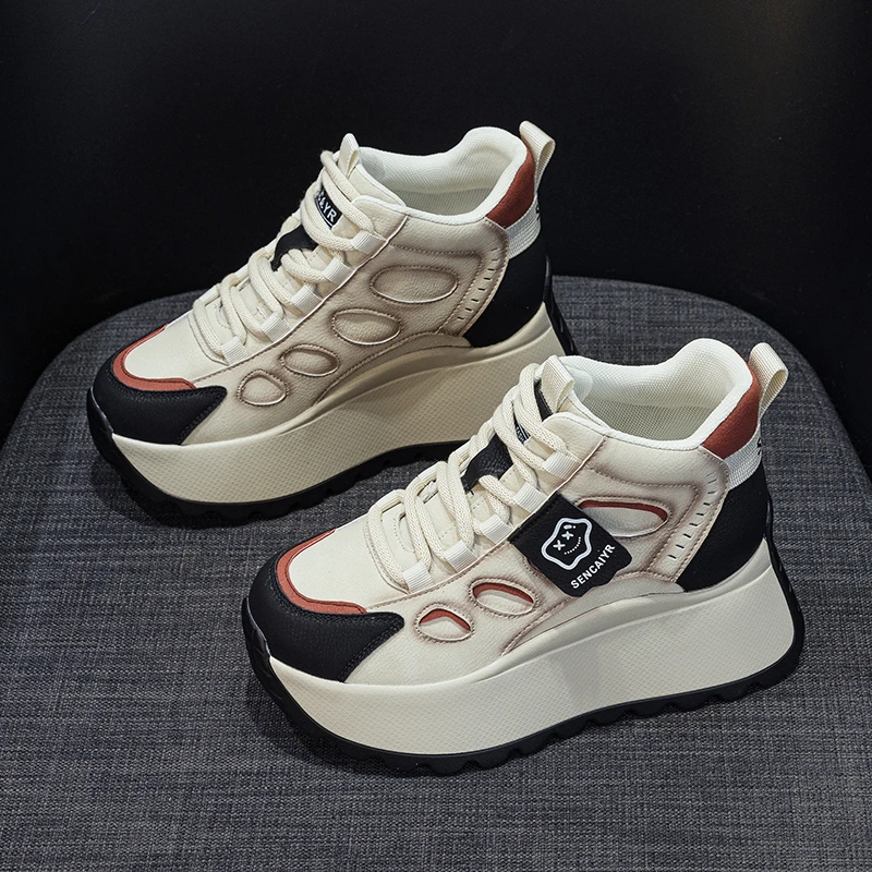 厚底运动鞋女2024年秋冬网红爆板加绒高帮休闲时尚百搭小个子女鞋