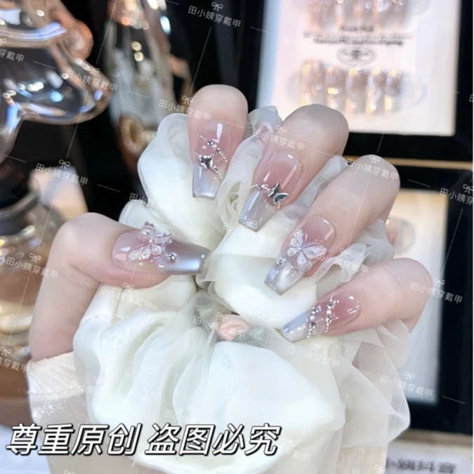 【镜月蝶】纯手工穿戴甲显白指甲贴光疗甲百搭款