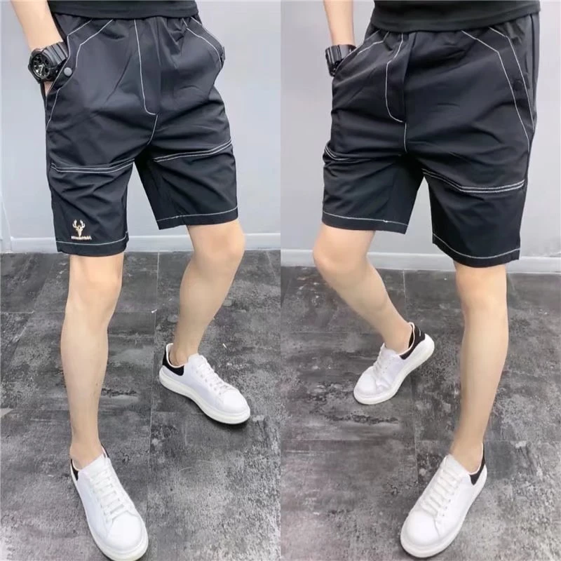 夏季薄款速干裤男士简约百搭黑色短裤韩版潮流运动沙滩裤休闲裤