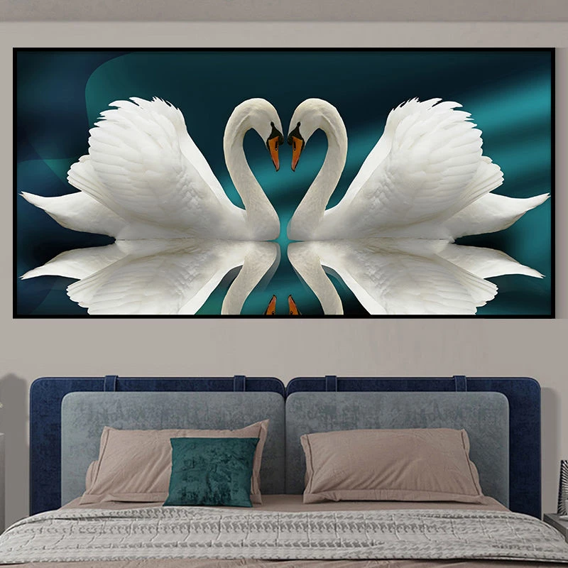 风景天鹅墙贴房间装饰画卧室横版自粘画壁画现代简约床头贴画壁画
