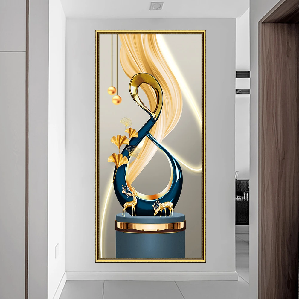 唯墨香简美入户门防水装饰画竖款自粘画房门过道楼梯中式北欧墙画