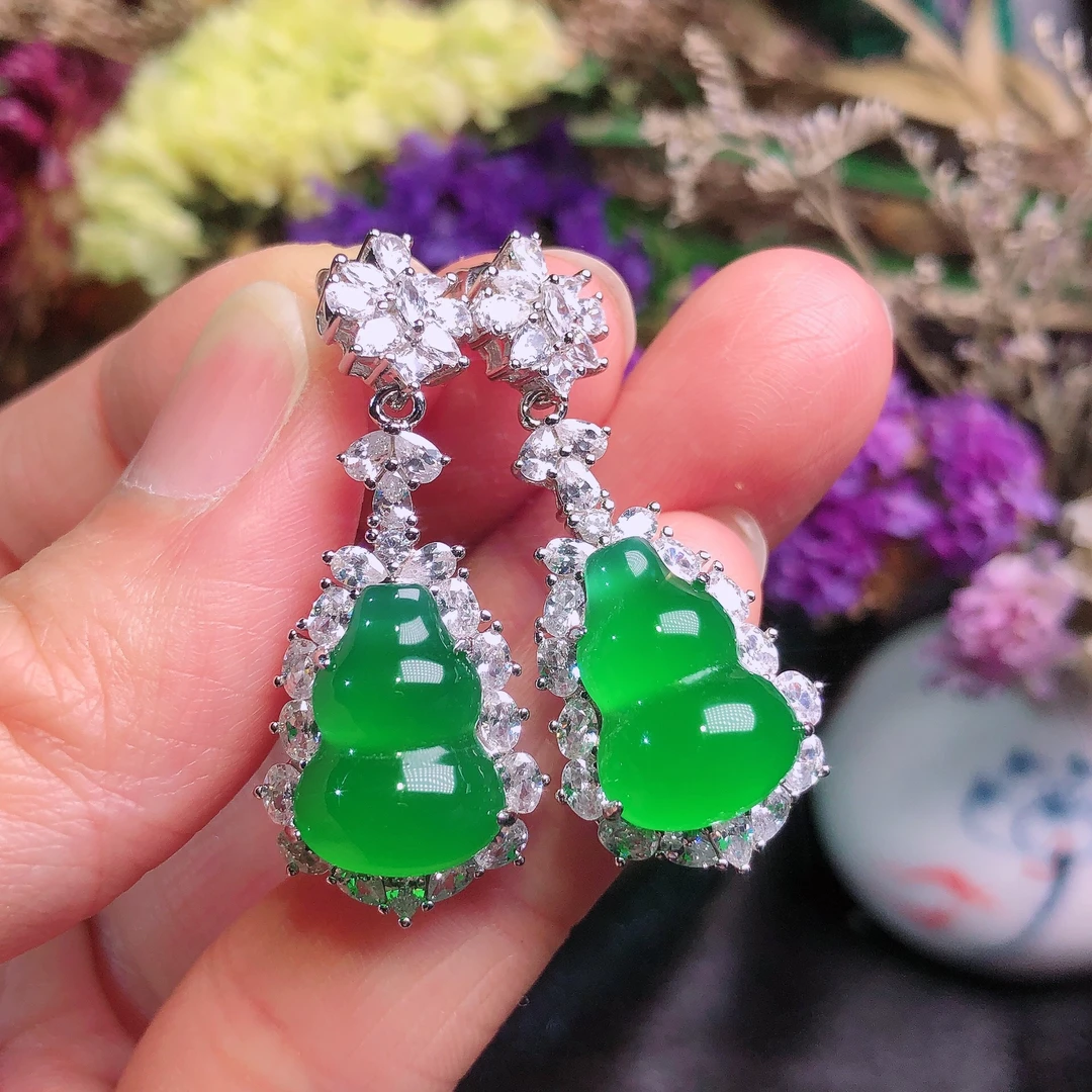 「蒂铭轩珠宝」天然绿玉髓925银精美百搭葫芦耳坠