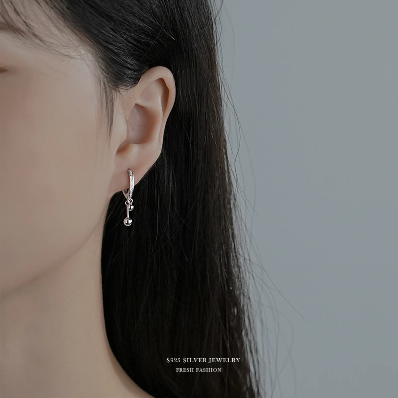 925银耳饰 S925纯银圆珠水晶耳环小众设计高级感耳扣耳圈饰品百搭