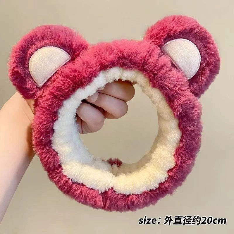 可爱卡通草莓小熊发带毛绒洗脸束发敷面膜发带女化妆发箍非牛仔裤