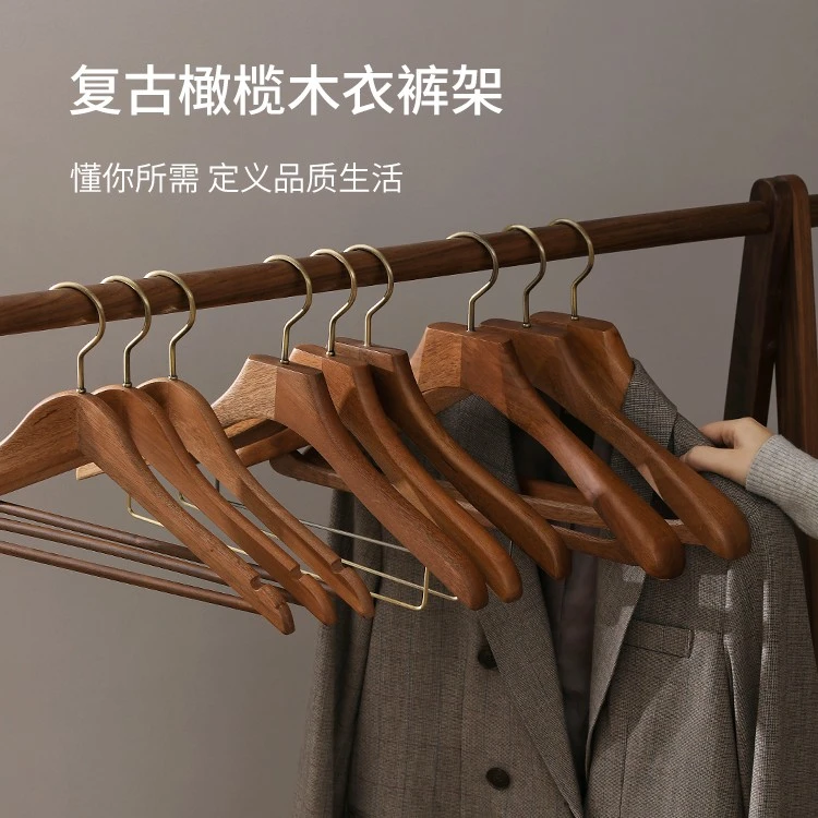 天纵实木衣架复古家用防滑无痕服装店木质衣撑宽肩大衣西装挂衣架