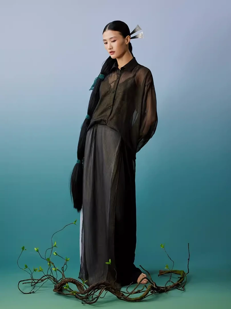 断码清WYZ盖盖衬衫国风女装2024新款高级感黑色衬衫舞蹈练功