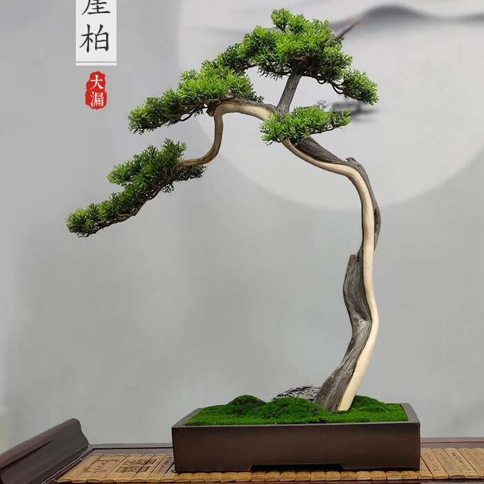 仿真迎客松稀有盆景摆件罗汉松假松树玄关造景绿植稀有福利