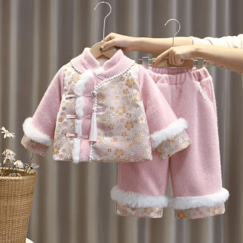 【冬季大促】女童拜年服唐装儿童喜庆新年服套装女宝宝中国风粉