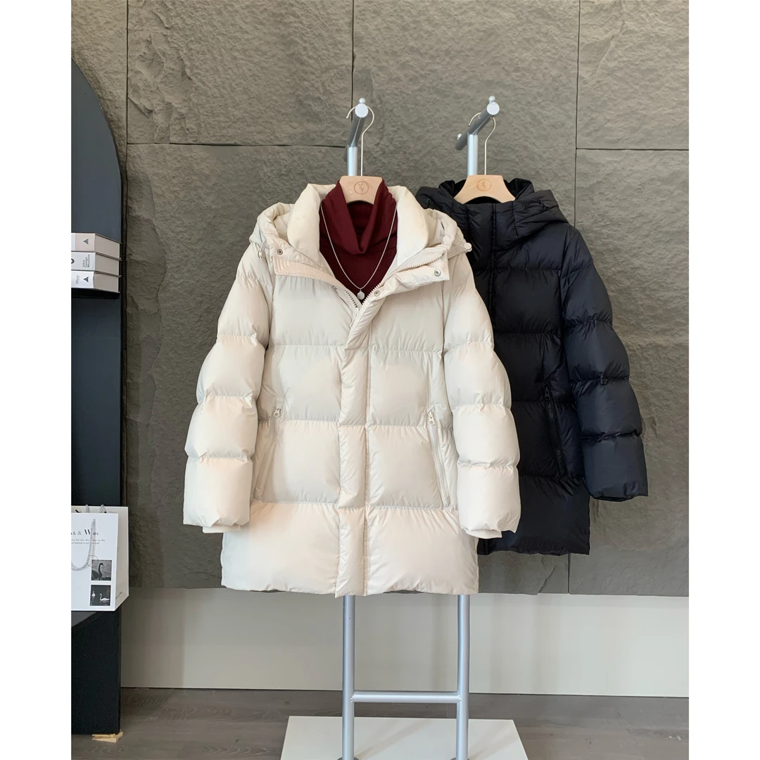 小个子圆圆Y90623加厚连帽中长款羽绒服冬季韩版95白鸭绒保暖外套