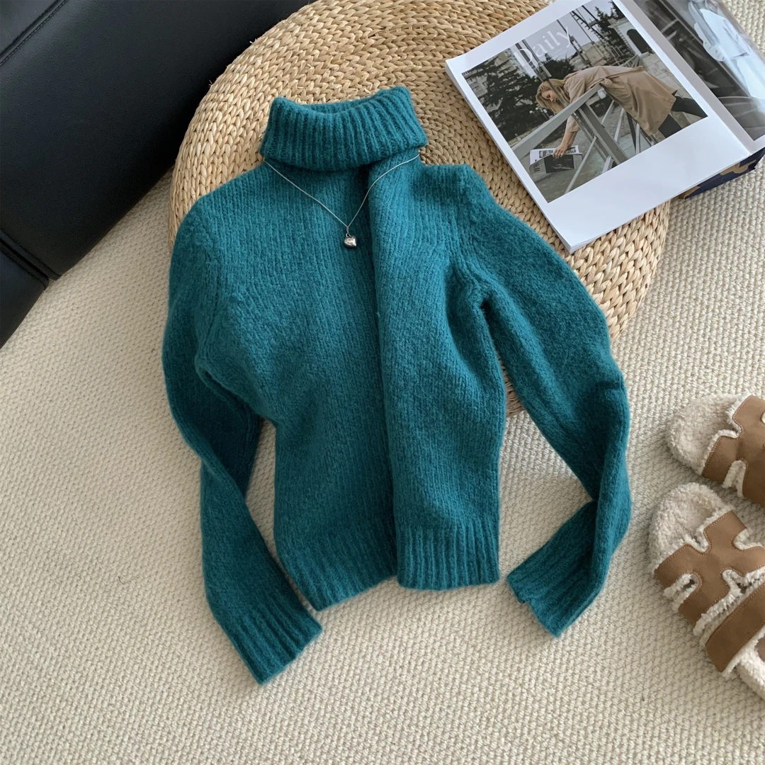 小个子圆圆D182秋季新款女士套头高领毛衣宽松羊毛衫上衣韩版女