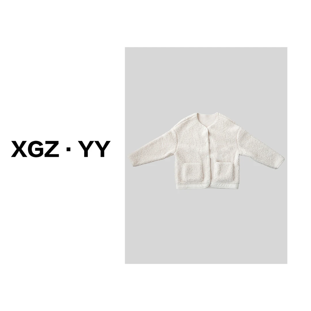 小个子圆圆2023冬季加厚摇粒绒短款V领开衫外套通勤纽扣冬装女