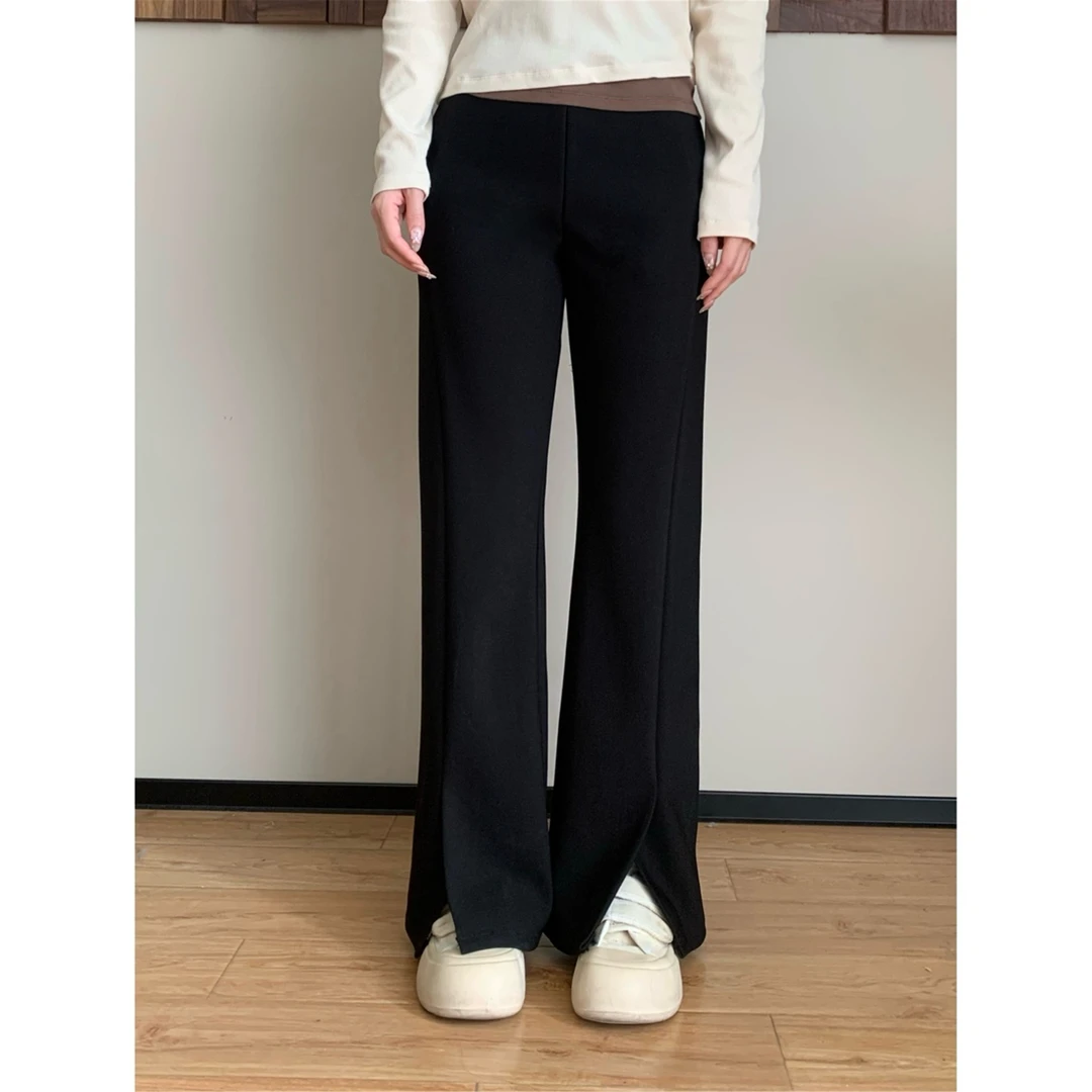 小个子圆圆6291立体裁剪侧开叉微喇阔腿裤时尚百搭显腿长休闲裤女