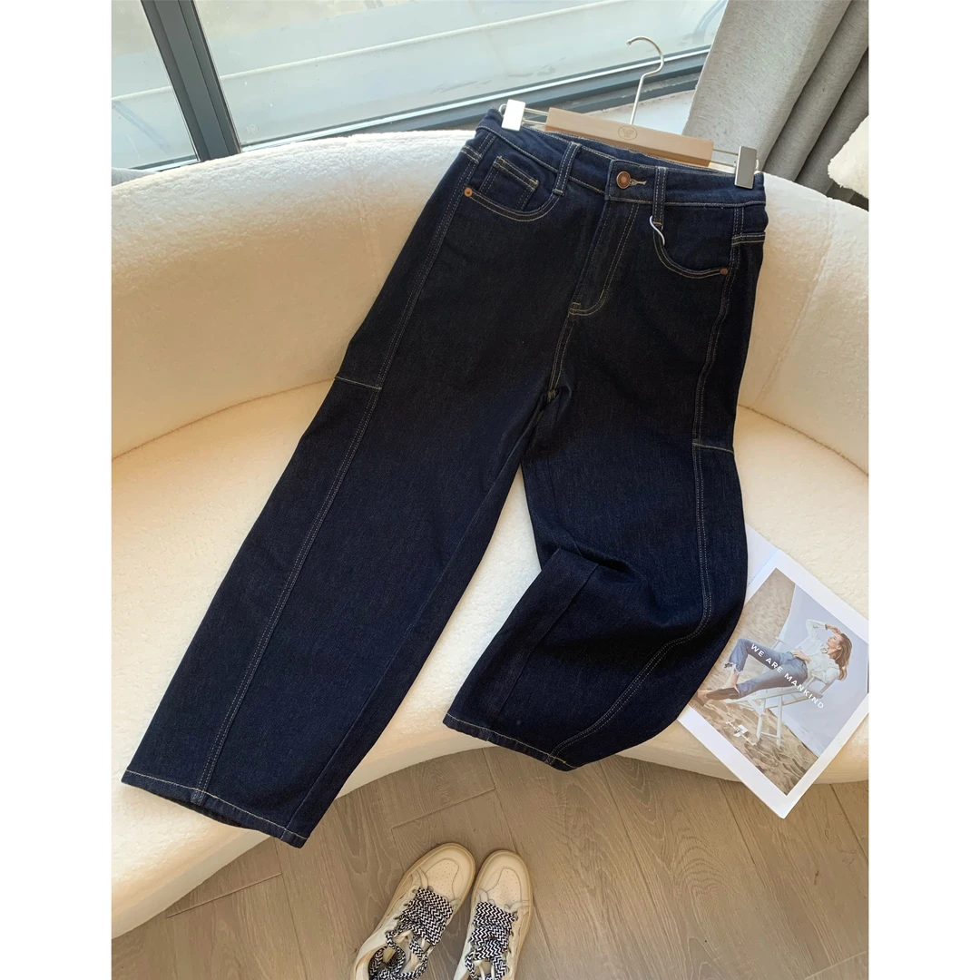 小个子圆圆68119冬季新款加绒弯刀牛仔裤休闲百搭植绒休闲裤女