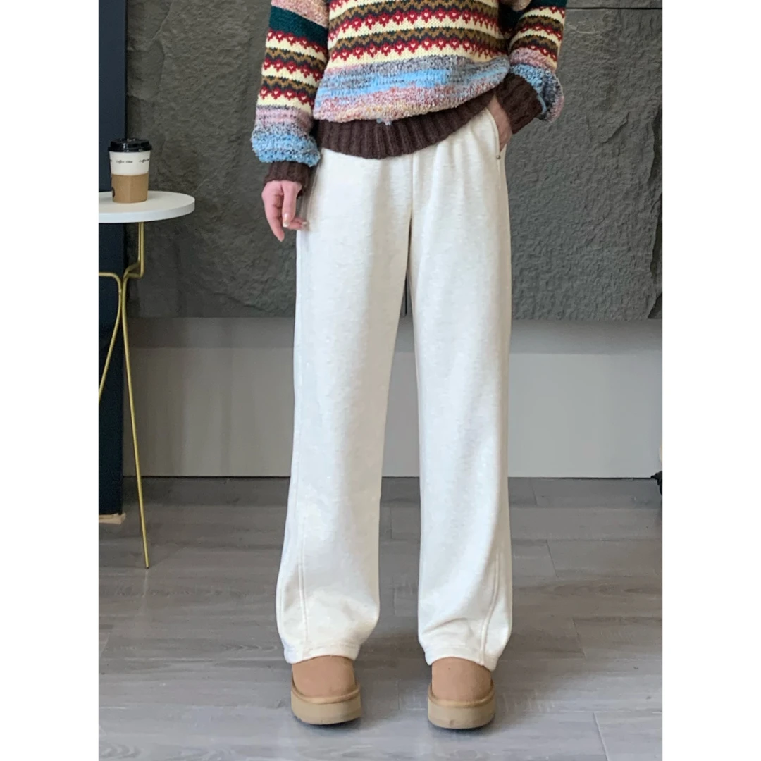 小个子圆圆KM008高定面料！气质小直筒加绒卫裤百搭加厚休闲裤女