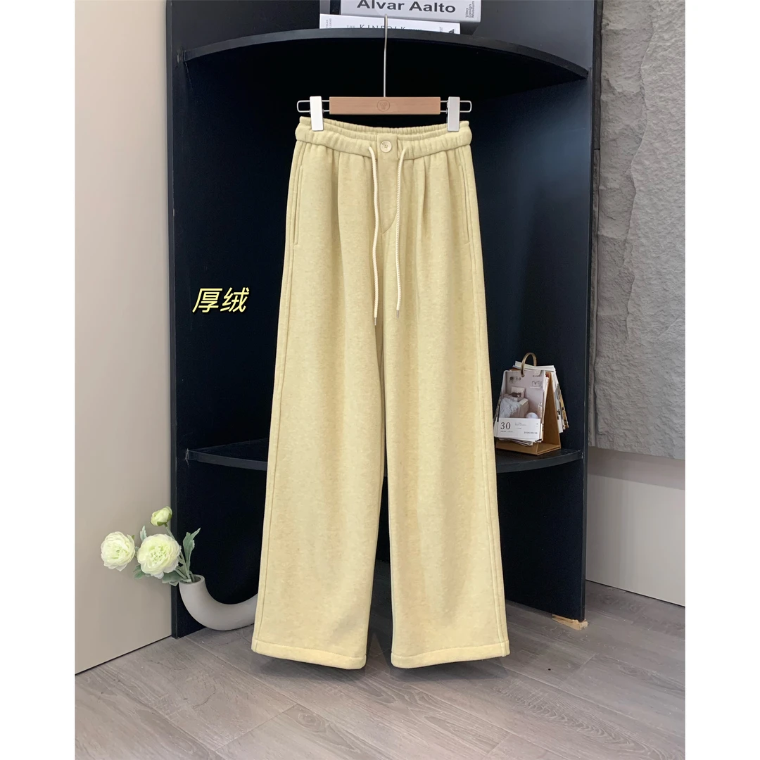 小个子圆圆241023超显白嫩黄色！显瘦直筒加绒卫裤百搭加厚休闲裤