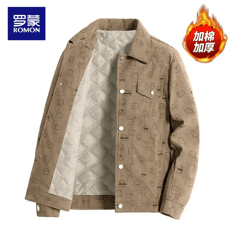 罗蒙灯芯绒外套男士春秋季翻领工装夹克2024新款潮牌宽松休闲上衣