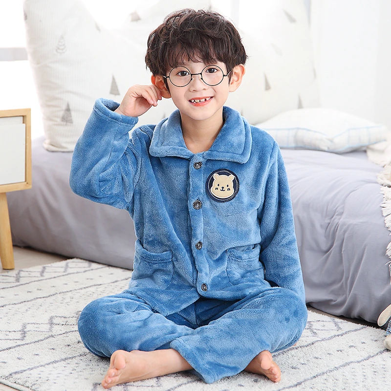 秋冬季儿童法兰绒睡衣男童女童加厚冬款珊瑚绒男孩家居服宝宝套装