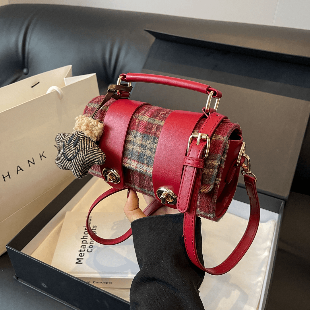 时尚复古手提包包女2024秋冬新款质感单肩包时尚百搭毛呢格斜挎包