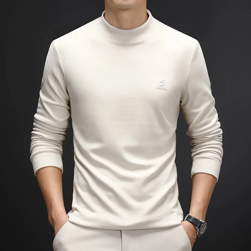 男士双面奥绒打底衫新品一体绒保暖修身中领时尚长袖上衣