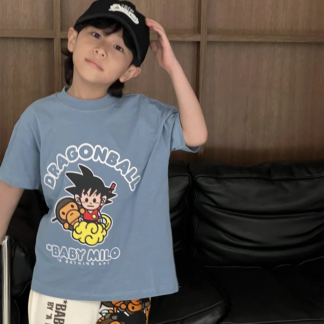 日系经典卡通潮牌纯棉儿童夏季短袖T恤 双色入
