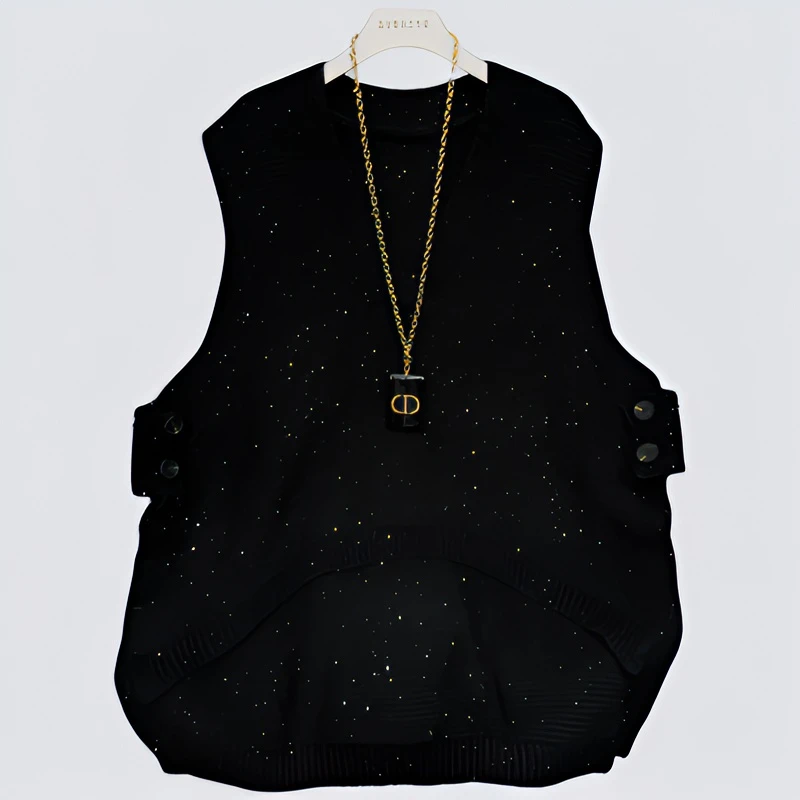 【蕾蕾】秋冬星空满天星时尚休闲百搭气质两边带扣马夹6961