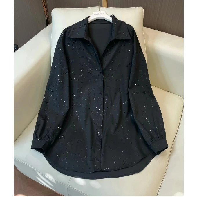 【鑫蕾】满天星亮衬衫开衫女士四季中长款宽松休闲衬衣上衣28505