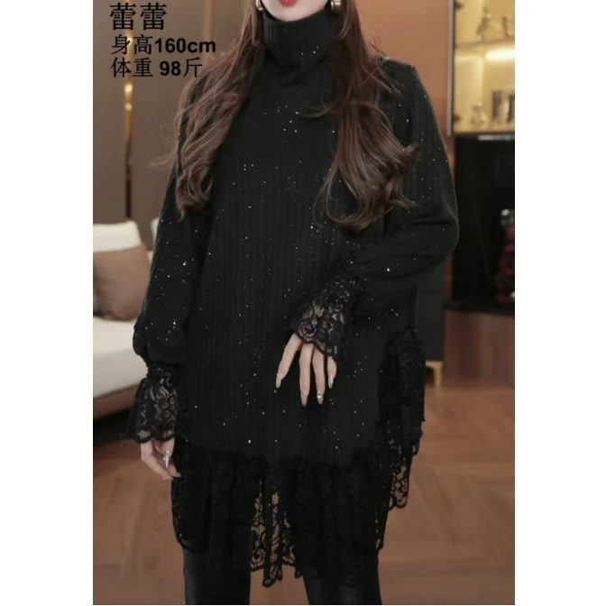 【鑫蕾】新款时尚气质设计感满天星拼接蕾丝打底衫28503