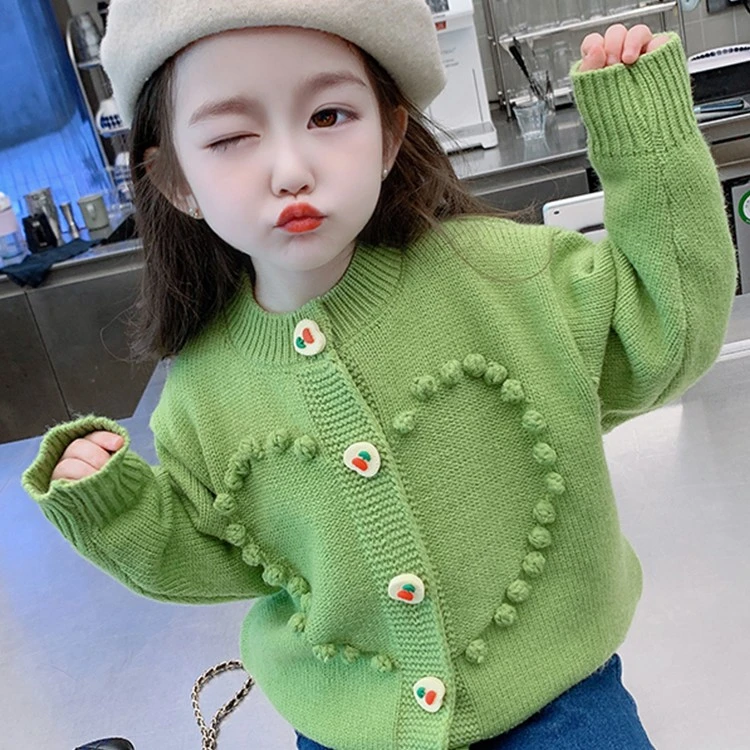 女童针织开衫小童甜美爱心毛衣外套宝宝洋气上衣儿童时髦春秋装