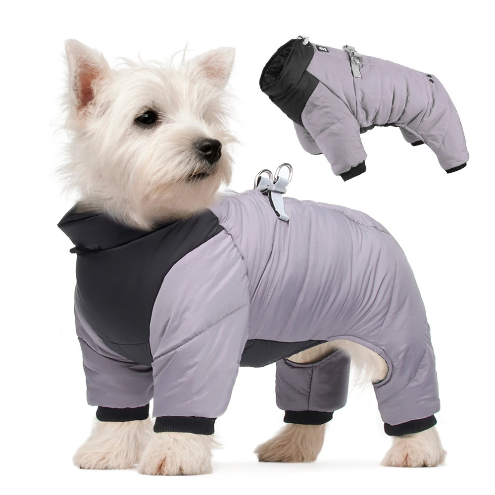 狗狗衣服秋冬新款反光防水小狗衣服加厚狗狗四脚衣宠物棉服保暖