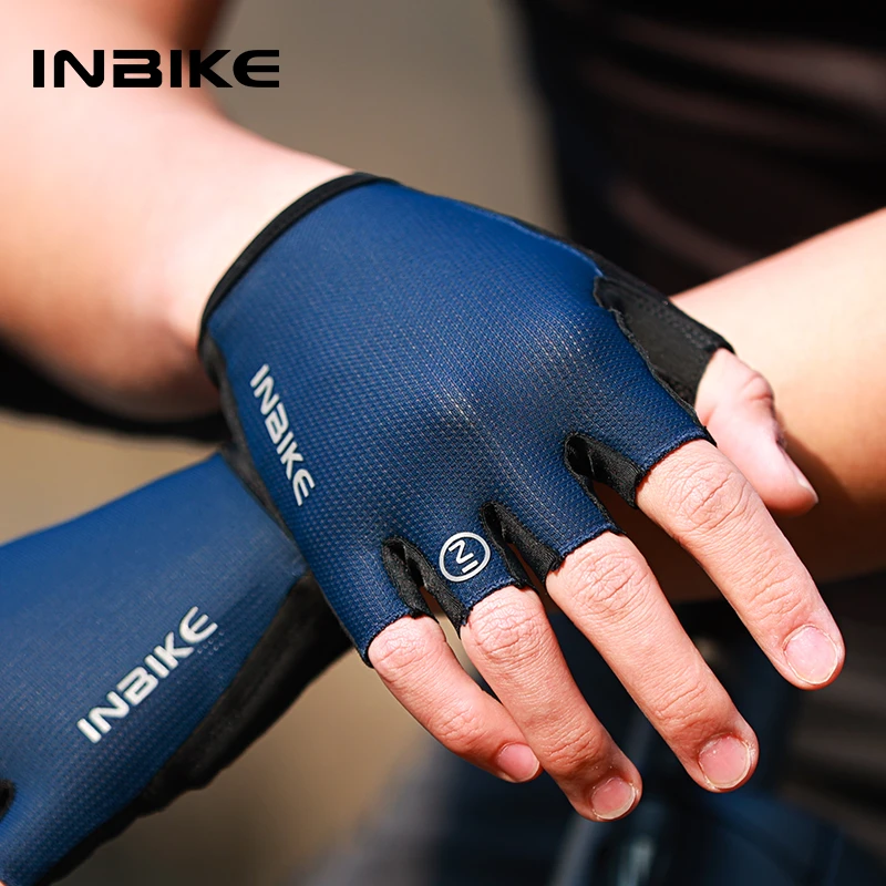 INBIKE 春夏季透气防滑减震骑行手套 半指短指男女款露指薄款耐磨