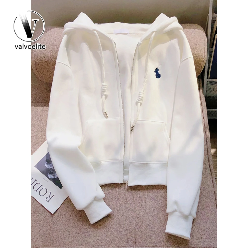 VALVOELITE小个子简约连帽卫衣开衫女春秋季2024新款显瘦短款外套