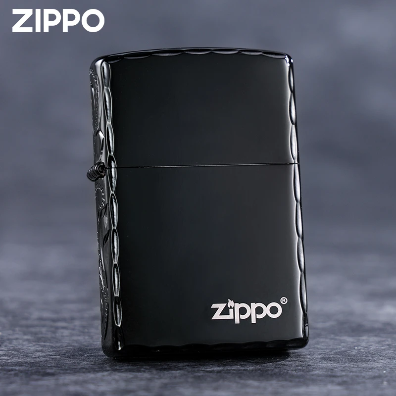 Zippo打火机定制刻字款式三面手雕刻黑冰百家姓镜面DY9910ZB