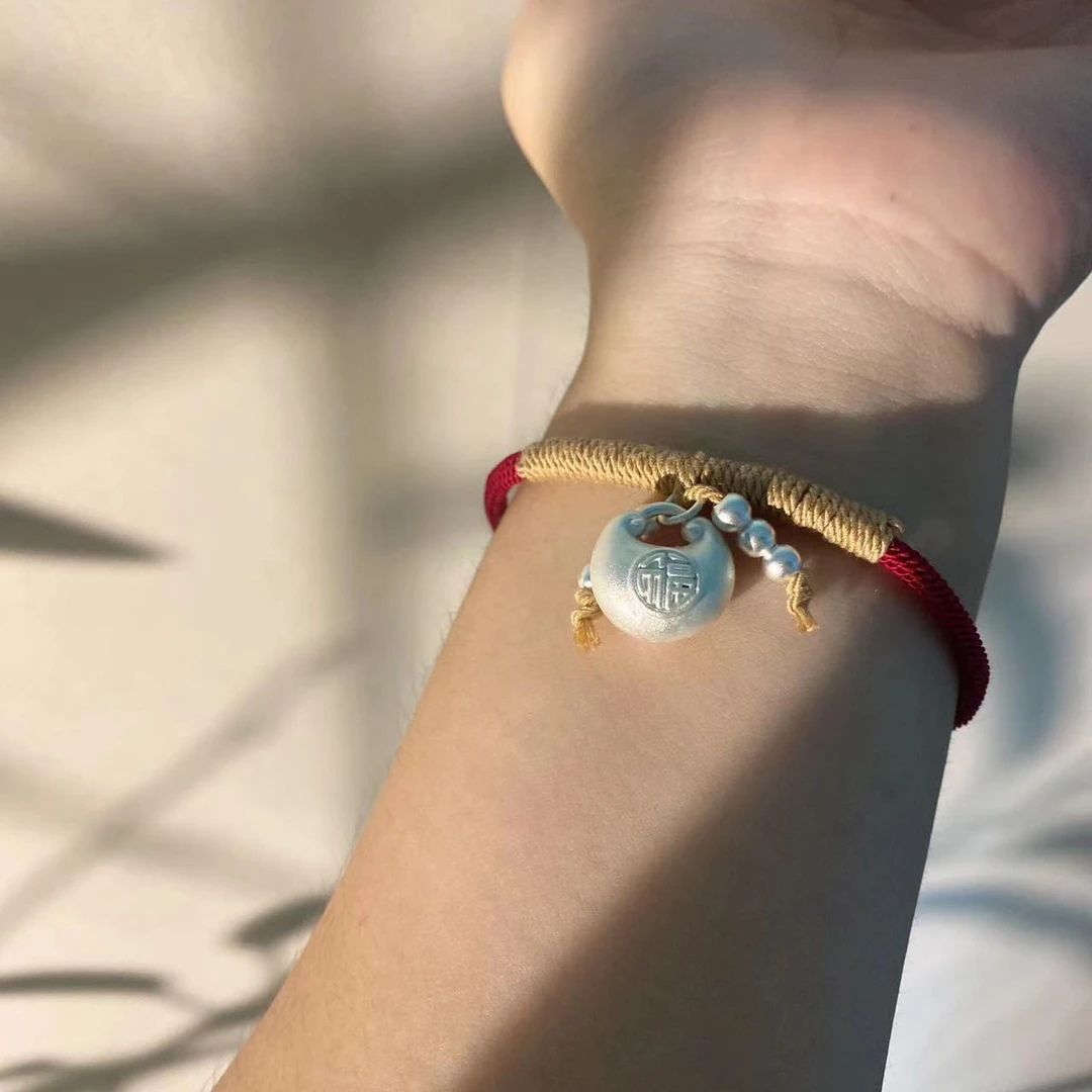 足银手链 【银匠心】足银999纯银大胖福银珠手绳配件纯手工编绳