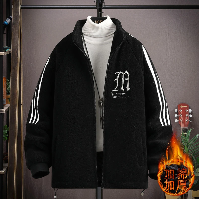 奥粒绒秋冬季男士立领加棉加厚夹克外套运动帅气潮流休闲保暖套装