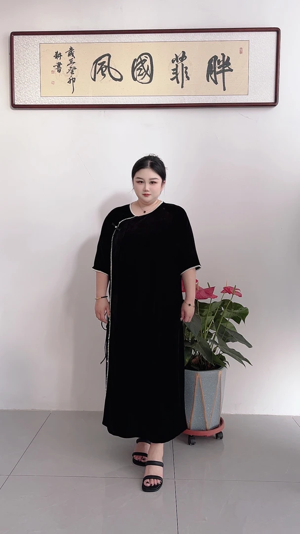 清仓断码号no退no换【珠光宝气】国风钉珠盘扣醋酸丝绒休闲连衣裙