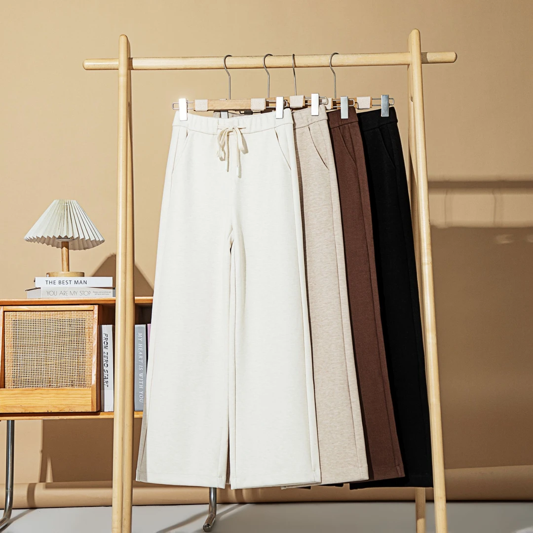 【糯米羊毛裤】冬季新款绒感休闲直筒裤百搭时尚女裤垂感显瘦宽松