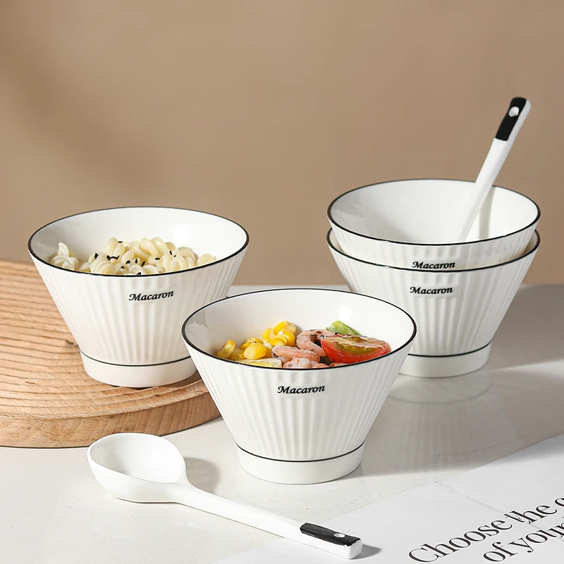 北欧新款简约创意5英寸斗笠碗饭碗沙拉碗早餐碗菜盘家用陶瓷餐具