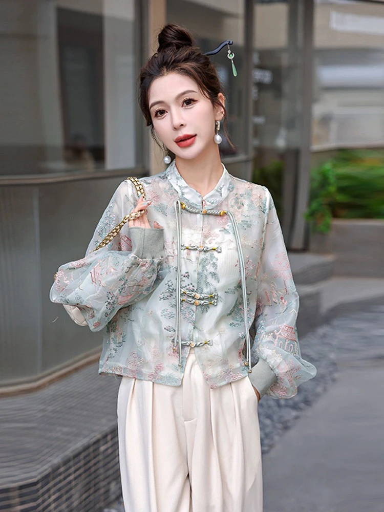 新中式刺绣短外套女2024春装新款小个子国风盘扣夏季棒球服防晒衣